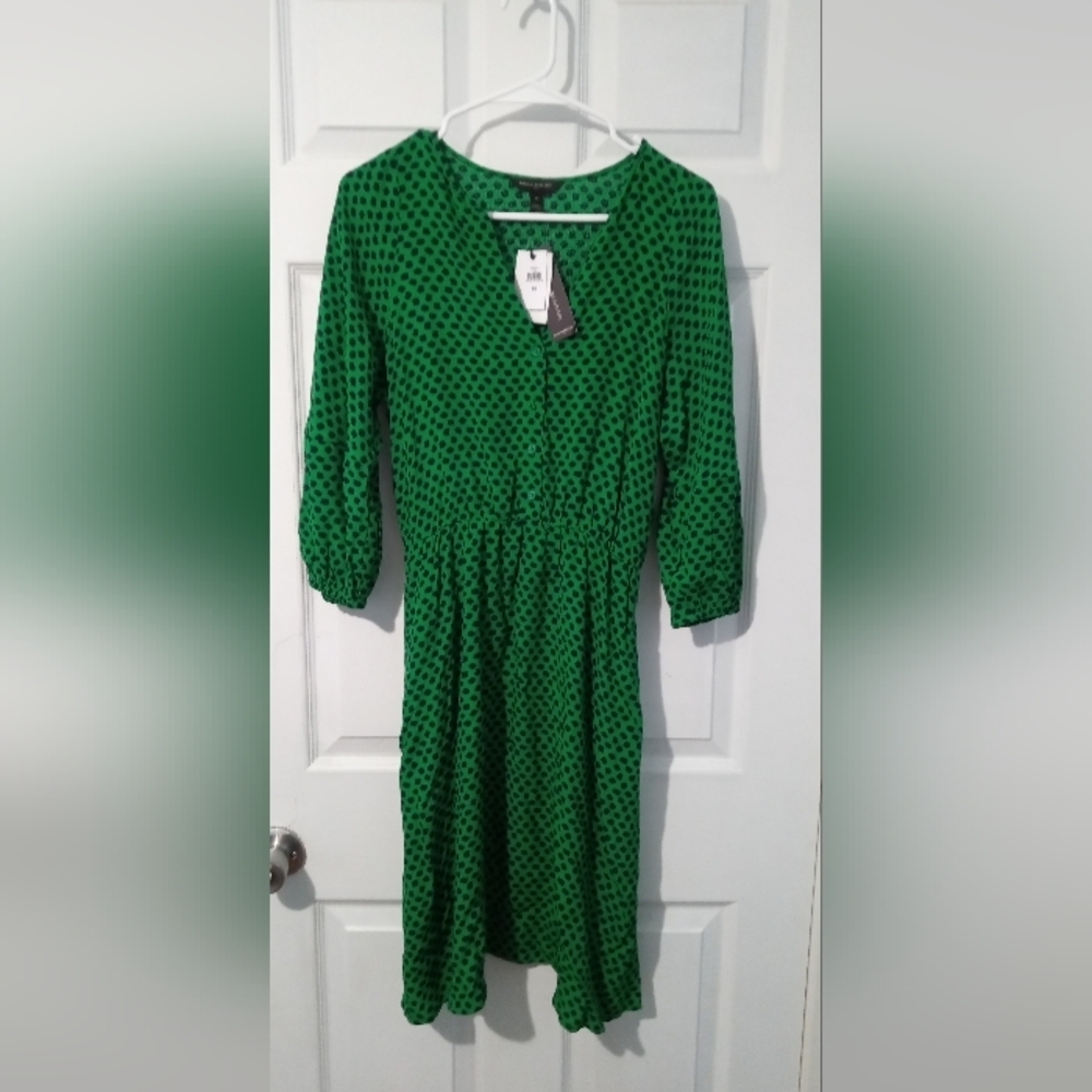 Banana Republic Green Asymmetrical dress with Bishop Sleeves